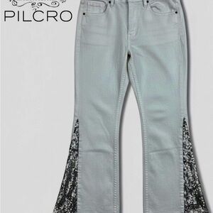 Pilcro White Flare Jeans with Sequin Detail Festival Boho